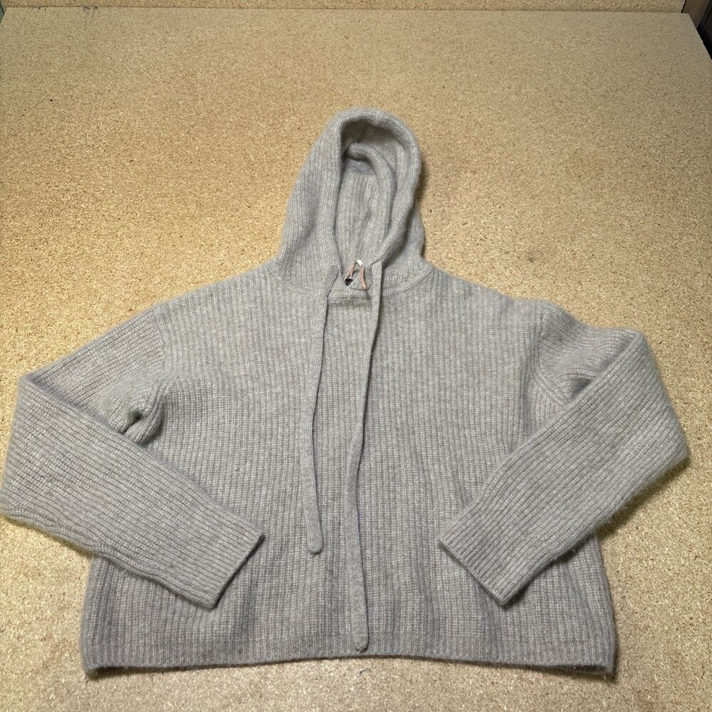 Quince Cashmere Fisherman Pullover Crop Hoodie Womens Size Small Oatmeal E2